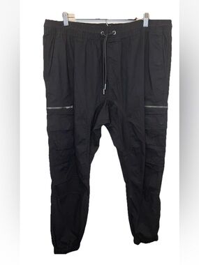 CSG Black Cargo Joggers Men’s Size 3X Zip Pockets Drawstring Elastic Waist NWT